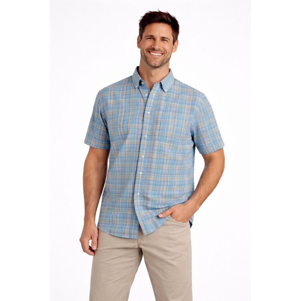 Blue Harbor Men’s Short Sleeve Button Up Shirt Size XL Blue Plaid Cotton Blend